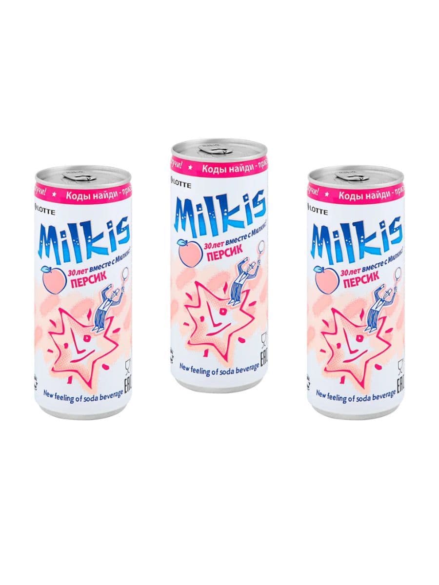 Напиток б/а газ. Milkis Peach (Персик) 250 мл Корея ж/б