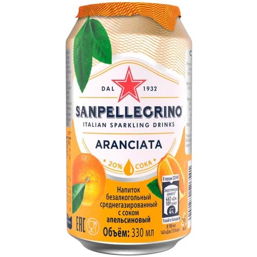 Напиток б/а газ. Sanpellegrino С соком апельсина чино без сахара 330 мл Италия ж/б