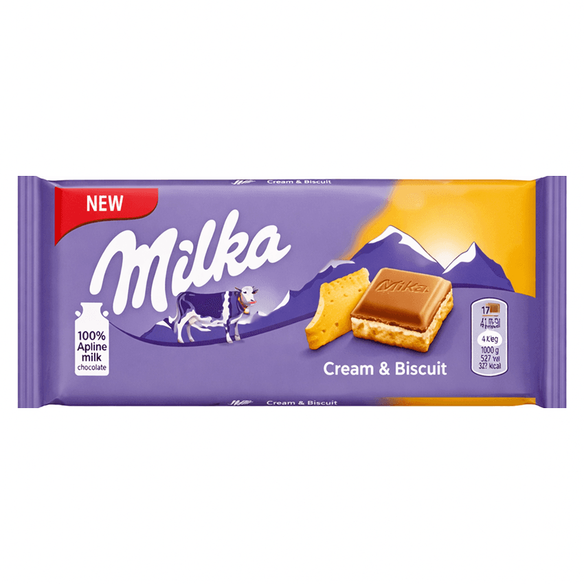 Молочный шоколад Milka Cream & Biscuit (С прослойкой нежного крема и печеньем) 100г Европа
