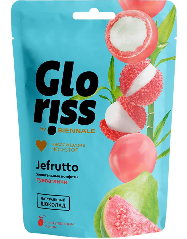Жевательные конфеты Gloriss Jefrutto Со вкусом гуавы и личи 75 г Россия