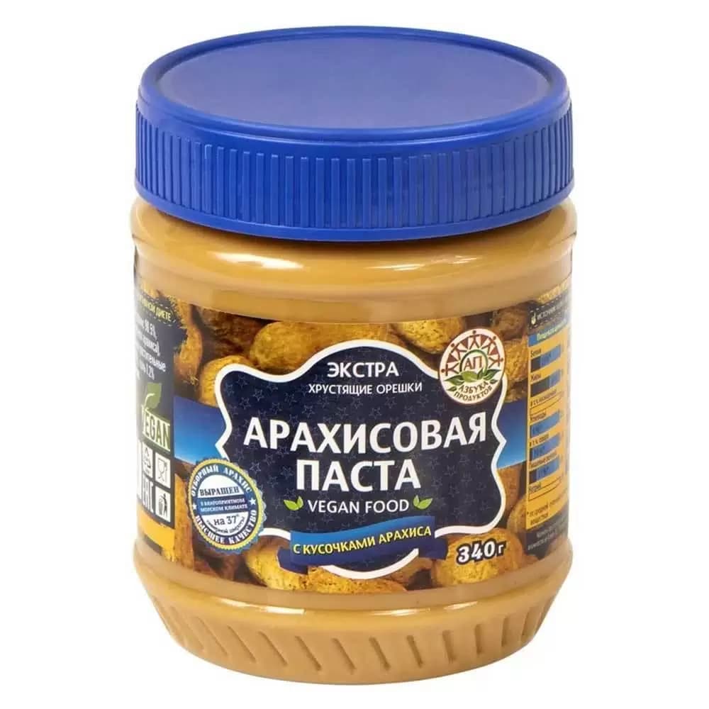 Арахисовая паста Азбука Продуктов ЭКСТРА с кусочками арахиса 340 грамм
