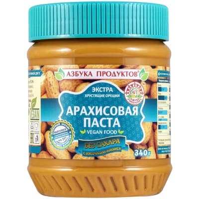 Арахисовая паста Азбука Продуктов ЭКСТРА без сахара с кусочками арахиса 340 грамм