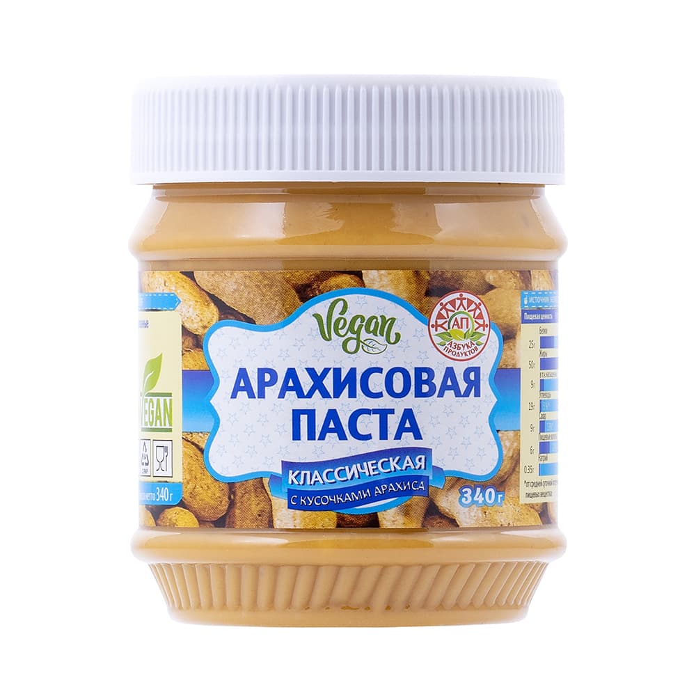 Арахисовая паста Азбука Продуктов Классическая с кусочками арахиса 340 грамм