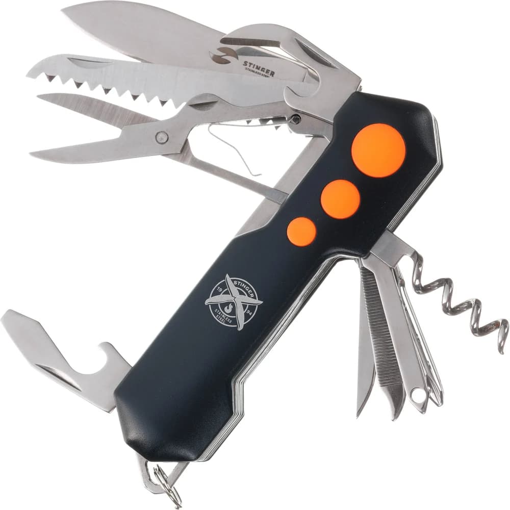 Нож STINGER FK-KO5011LG3 перочинный BLK ORG/96мм/15 функций/в коробке