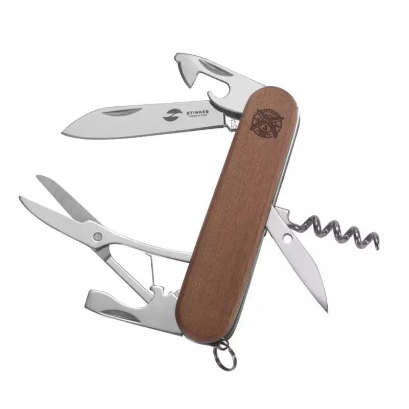 Нож STINGER FK-K5019-6P перочинный древесина Сапеле/90мм/11 функций/в коробке