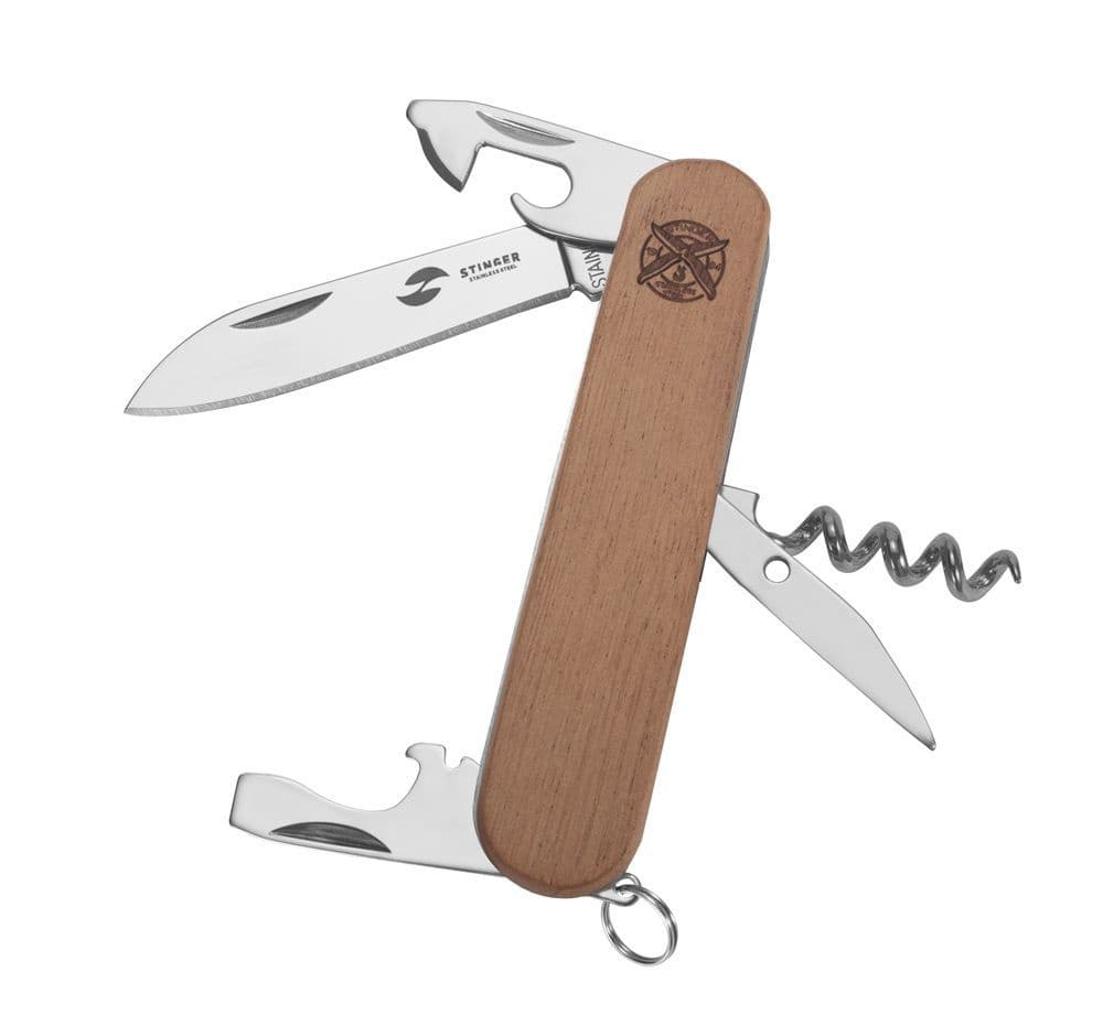 Нож STINGER FK-K5019-5PB перочинный древесина Сапеле/90мм/10 функций/в блистере