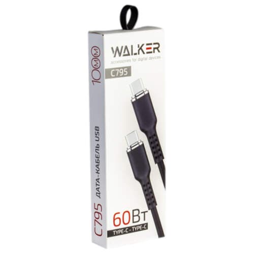 Кабель USB "WALKER" C795, 3.3А, Type-C, поддержка QC, мягкий силикон, черный