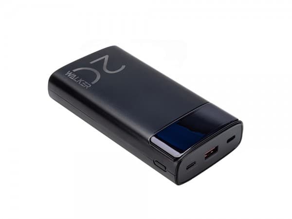 Power Bank Walker WB-625, 20000 mAh, Li-Pol, 3A, 22.5Вт, QC+PD,  с 3 встроенными кабелями, черный