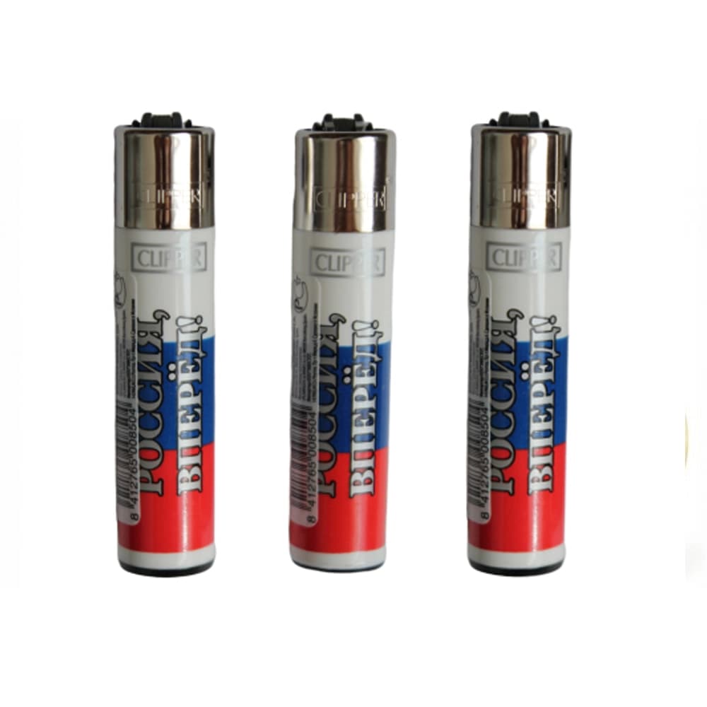 ЗАЖИГАЛКА КРЕМНИЕВАЯ КРУГЛАЯ CLIPPER Флаг России , короб (48*10)
