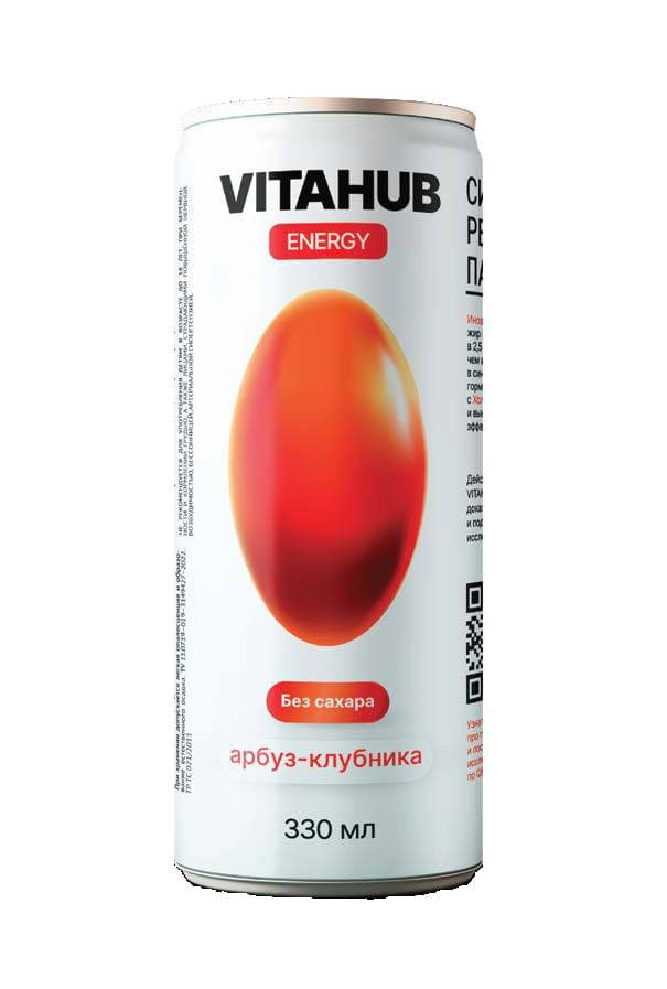 НАПИТОК БЕЗАЛКОГОЛЬНЫЙ ТОНИЗИРУЮЩИЙ ГАЗИРОВАННЫЙ «VITAHUB® ENERGY» CO BKYCOM АРБУЗА И КЛУБНИКИ