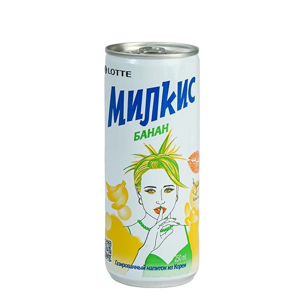 Напиток б/а газ. Milkis Banana (Банан) 250 мл Корея ж/б